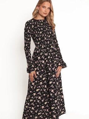 Petal & Pup Black Floral Long Sleeve Maxi Dress with Pink and Cream Flowers